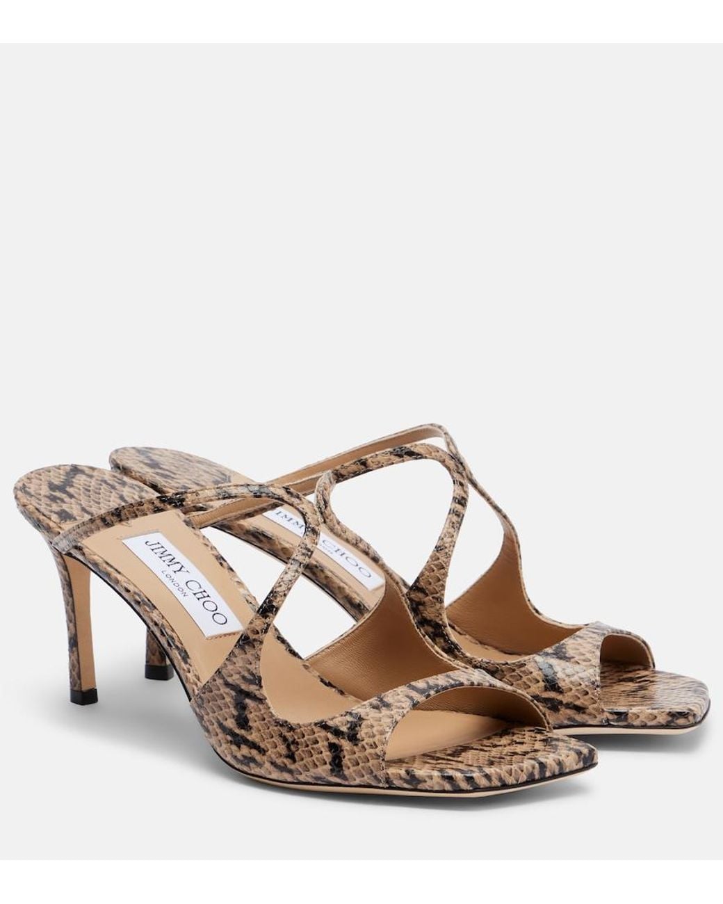Jimmy Choo Brown Anise Snake-Effect Leather Mules