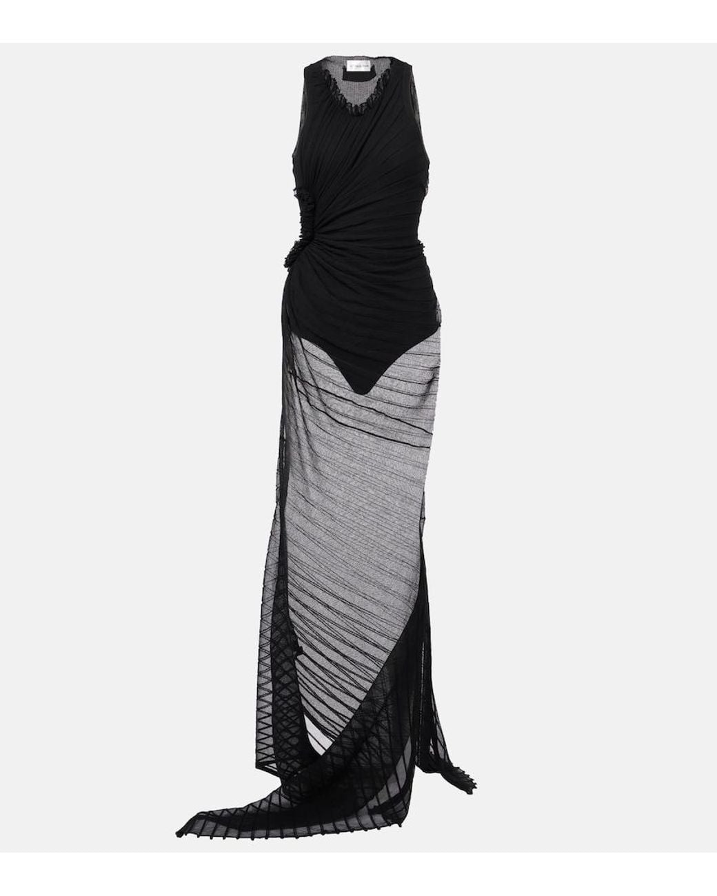 Victoria Beckham Black Gathered Sheer Tulle Maxi Dress