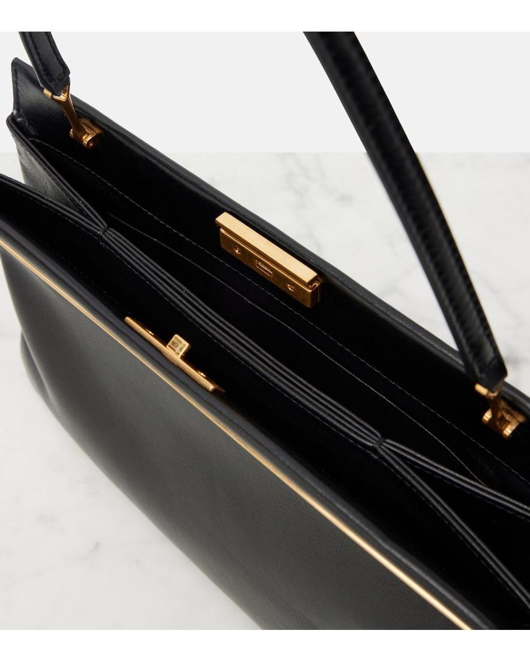 The Row Black Elise Medium Leather Shoulder Bag