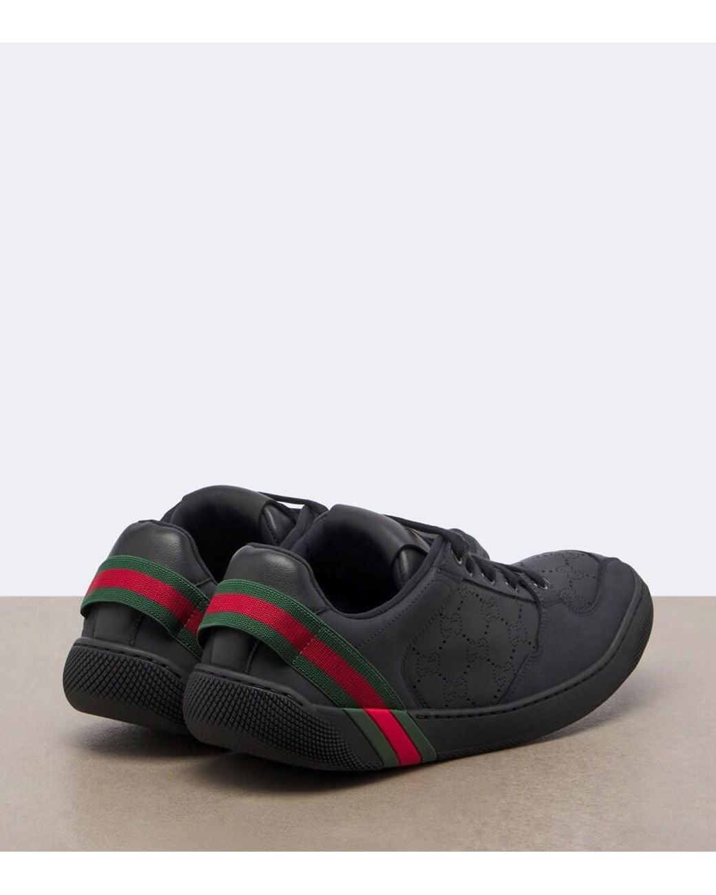 Gucci Black Screener Web Stripe Leather Sneakers