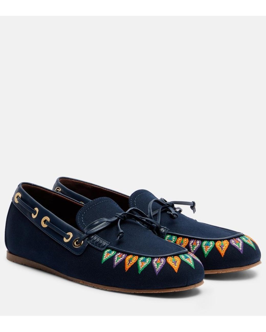 Etro Blue Embroidered Canvas Boat Shoes