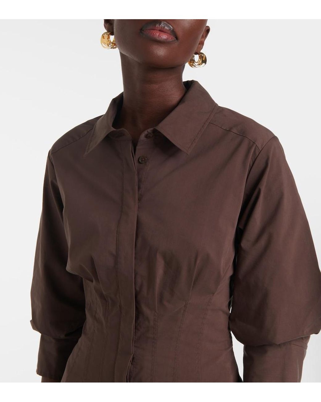Jonathan Simkhai Brown Pintuck Cotton-Blend Midi Dress
