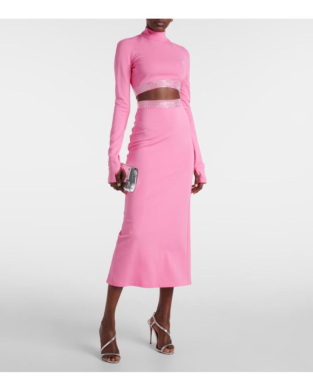 David Koma Pink Embellished Crop Top