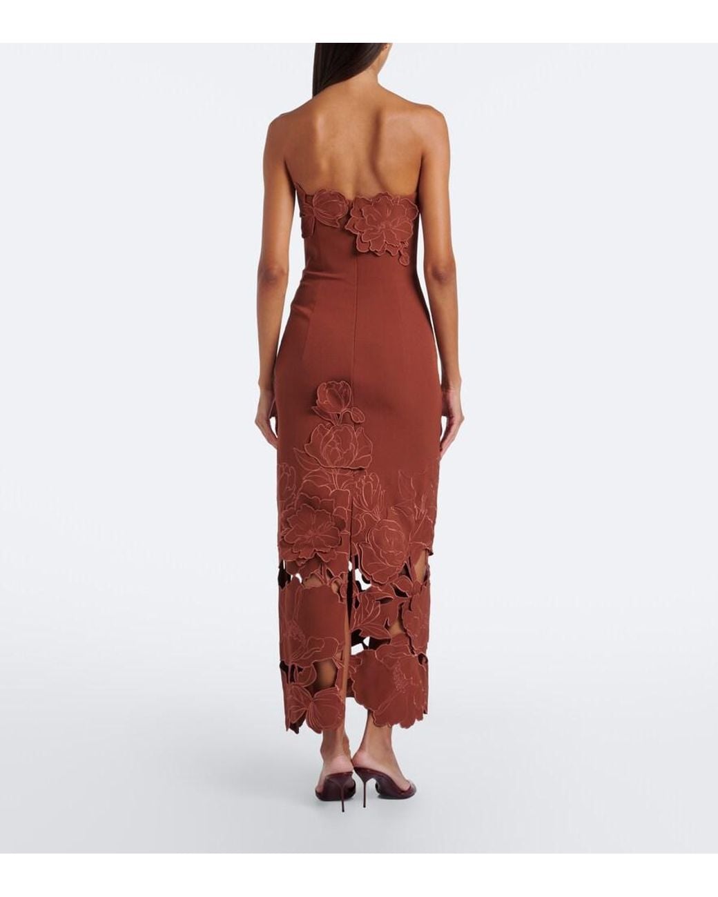 LEO LIN Red Rayna Floral-Applique Bustier Dress