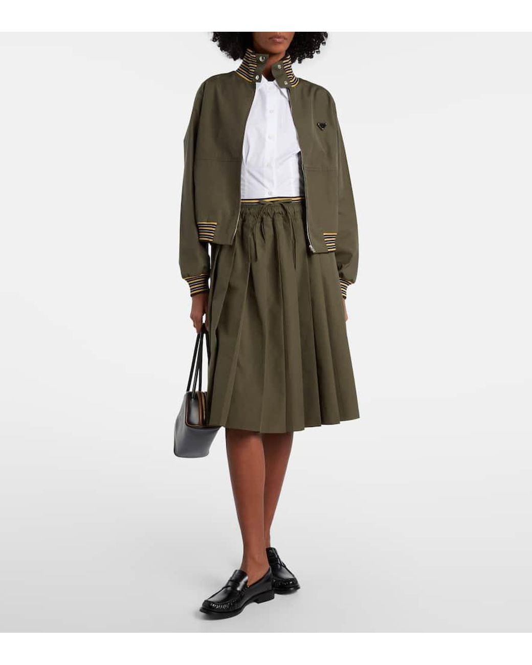 Falda Midi De Popelin Plisada Prada de color Green