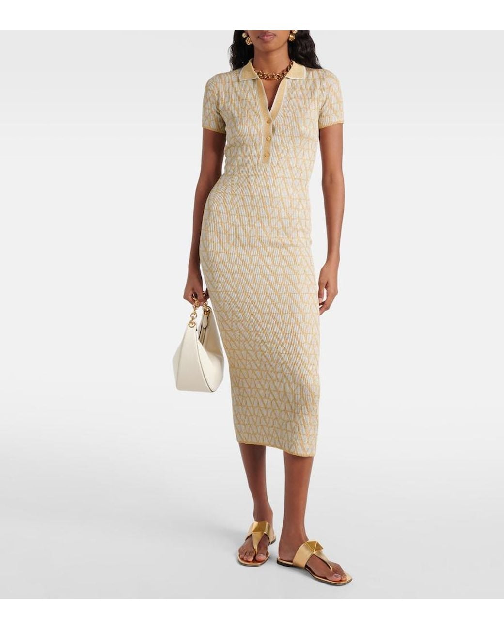 Valentino Garavani Natural Toile Iconographe Lame Jacquard Midi Dress