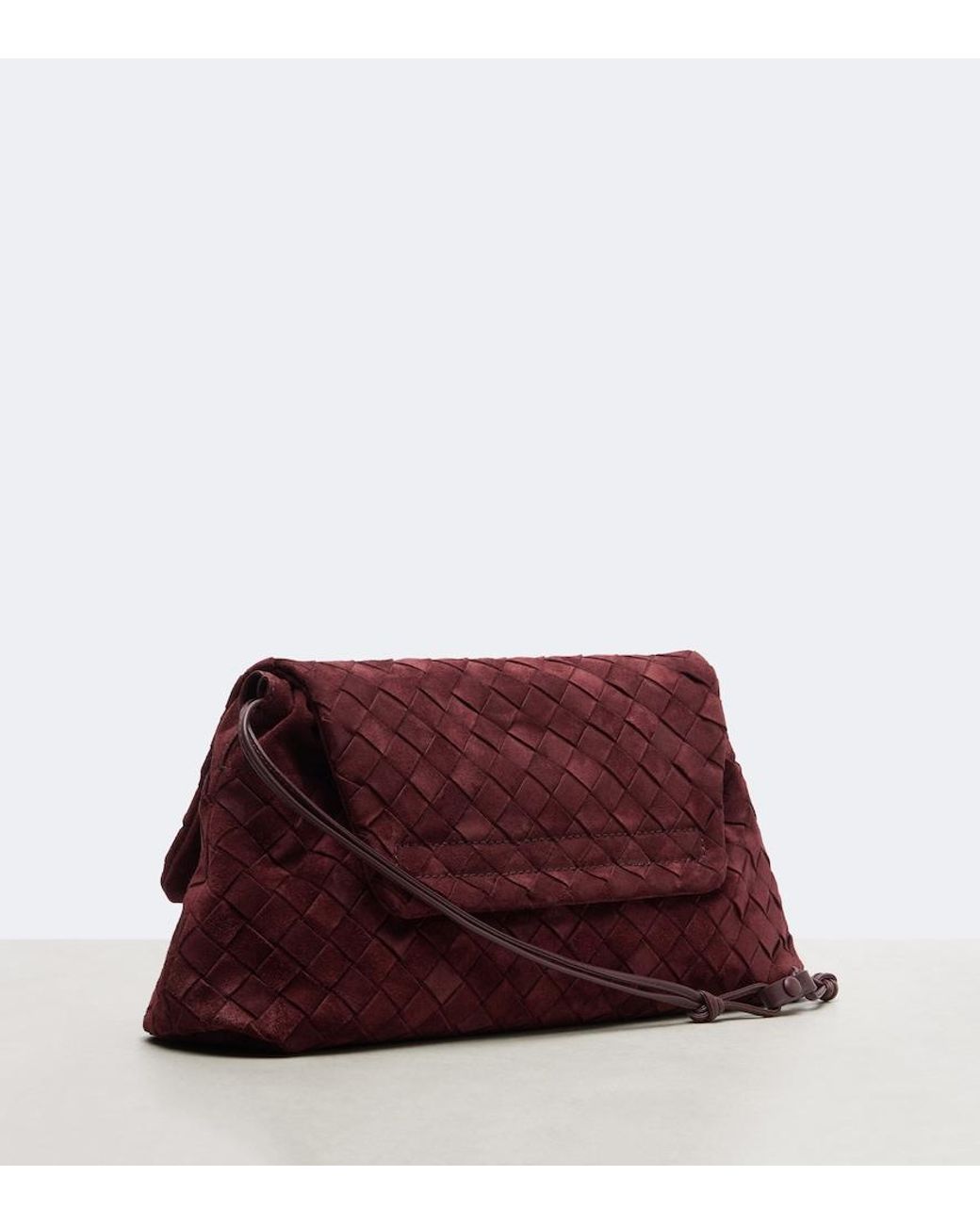 Bottega Veneta Red Giorno Intrecciato Suede Shoulder Bag