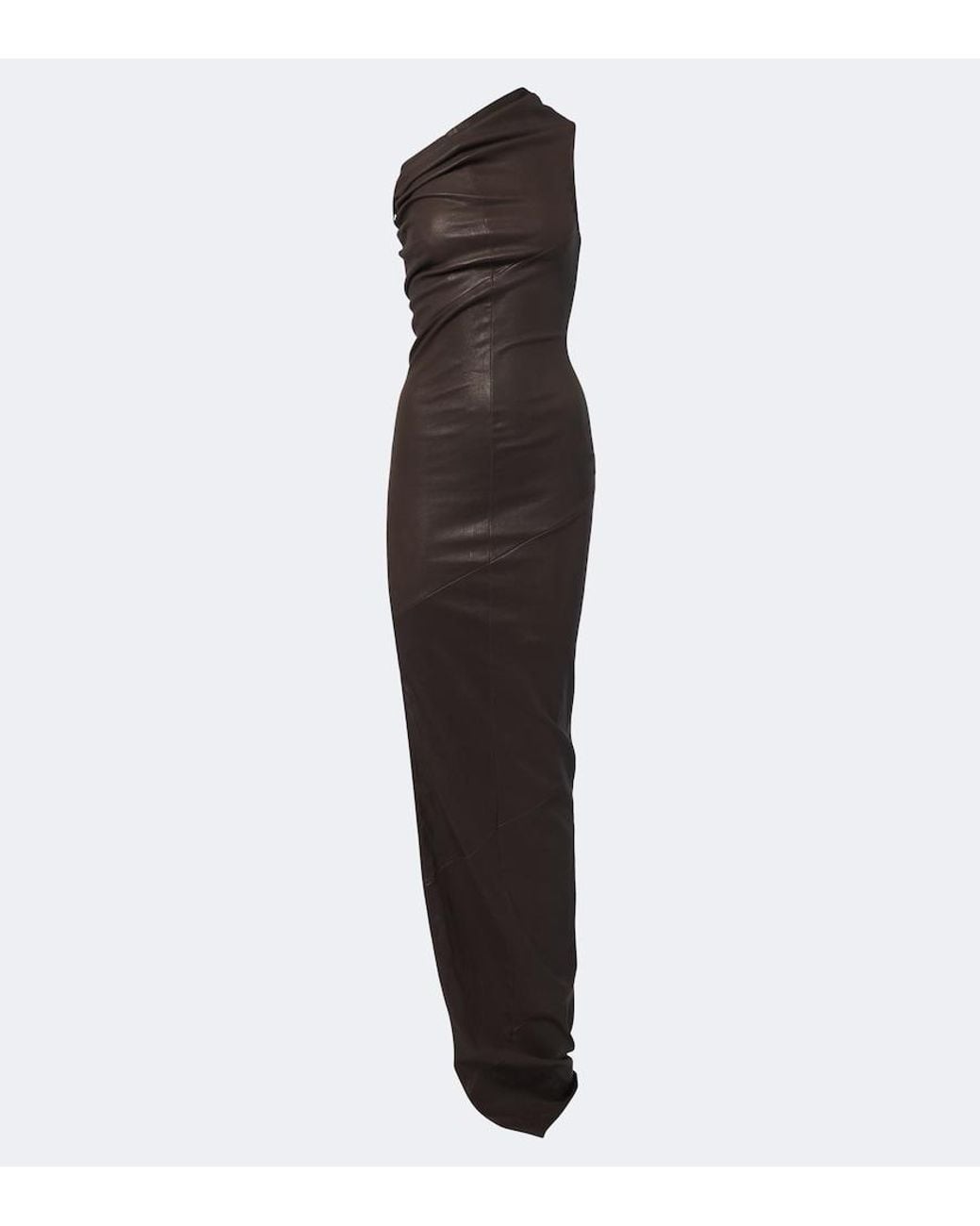 Rick Owens Brown Athena Asymmetric Draped Leather Gown