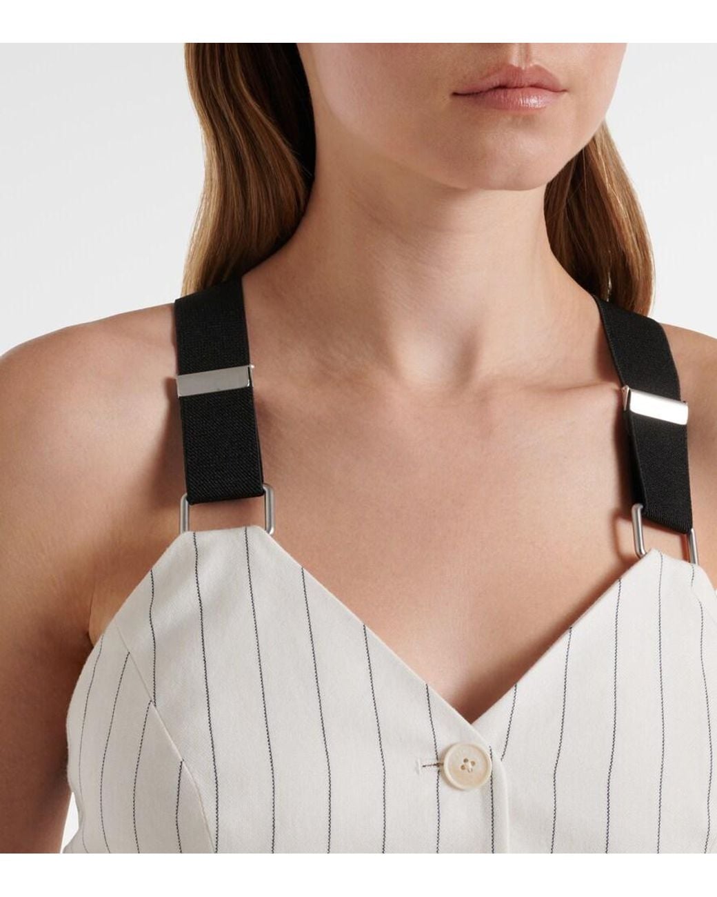 Ralph Lauren White Donnella Pinstriped Cotton, Linen And Wool Bustier Top