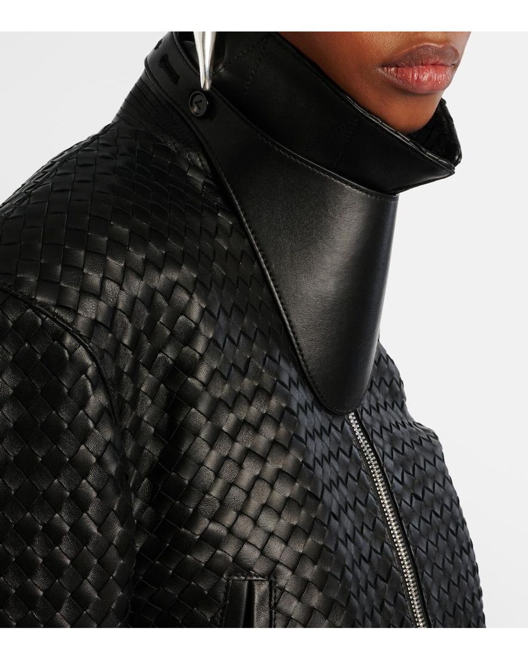 Bottega Veneta Black Intrecciato Leather Jacket