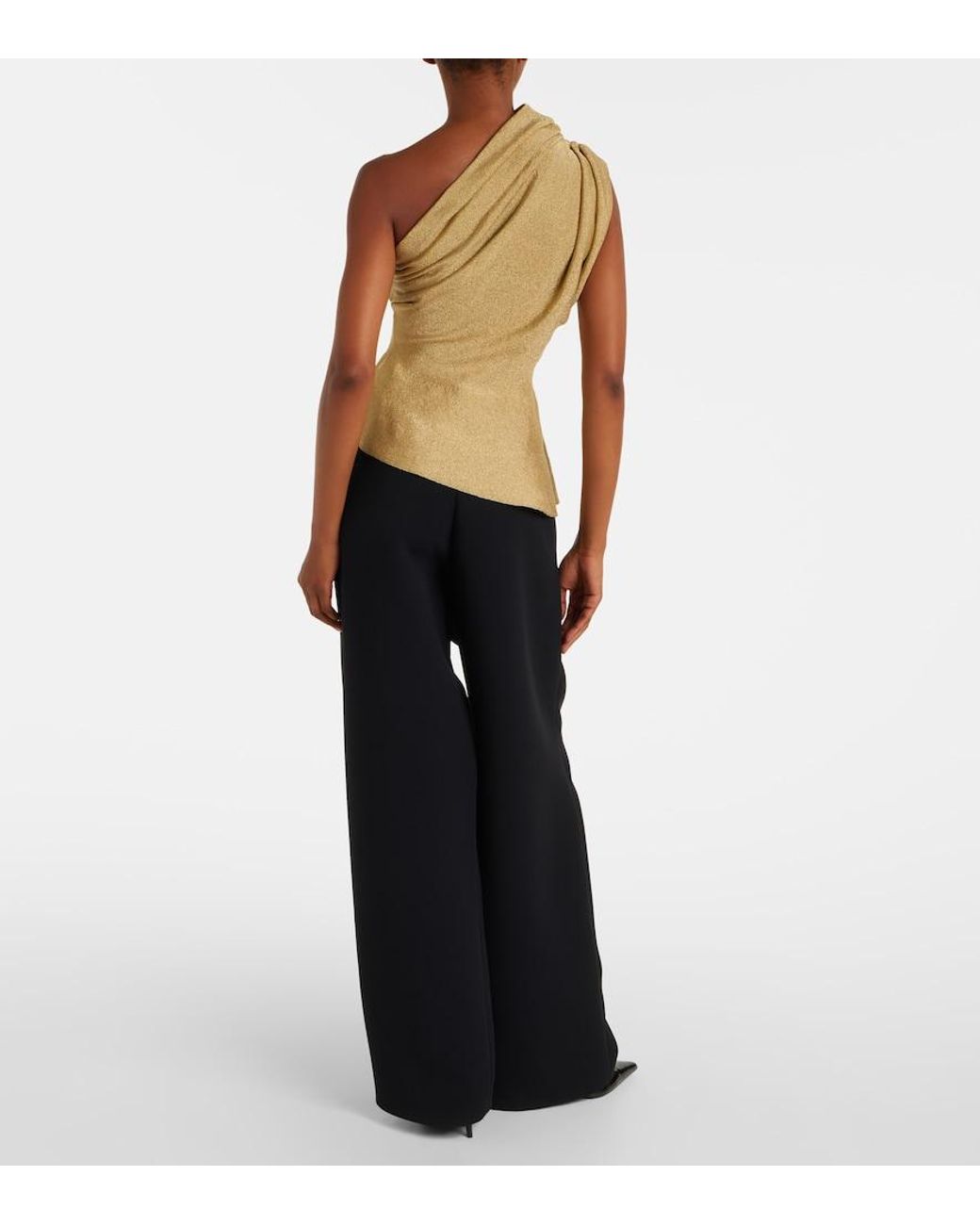 Khaite Natural Aimee One-Shoulder Lame Top