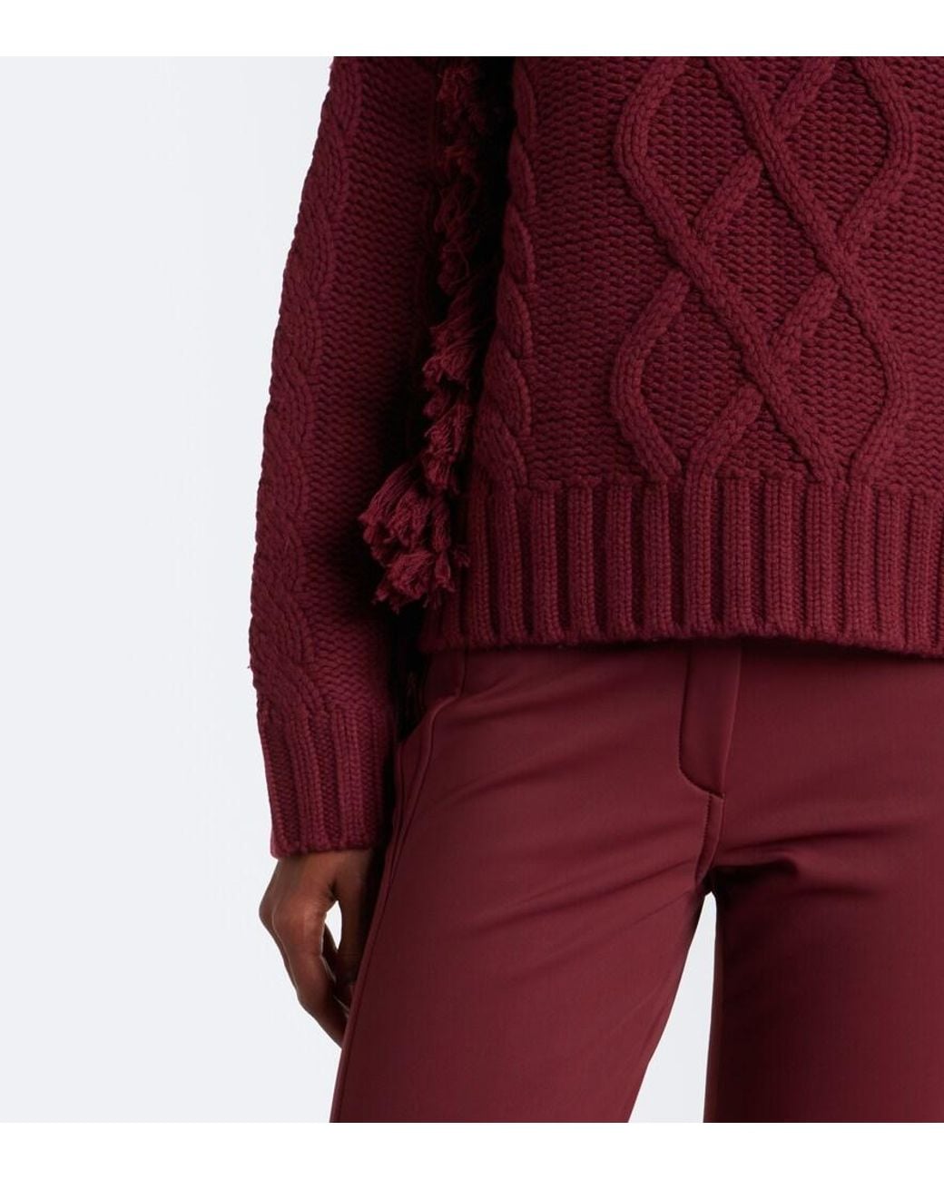 Goldbergh Purple Brit Cable-Knit Fringed Wool Sweater