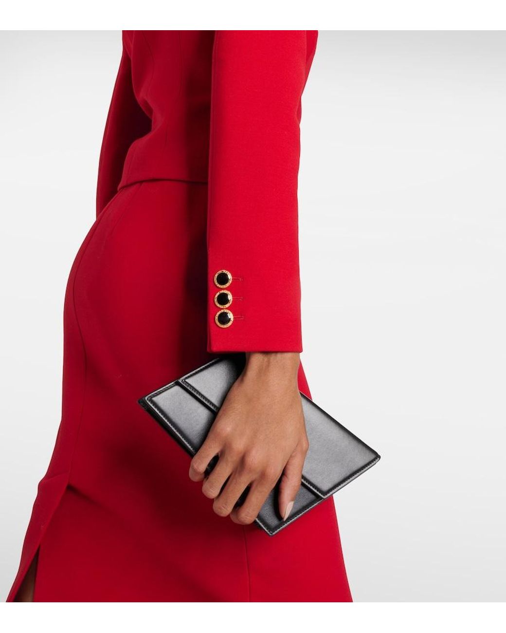 Alessandra Rich Red Pleated Wool Blazer