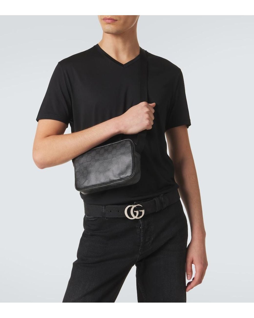 Gucci Black Essence Mini Gg Canvas Crossbody Bag for men