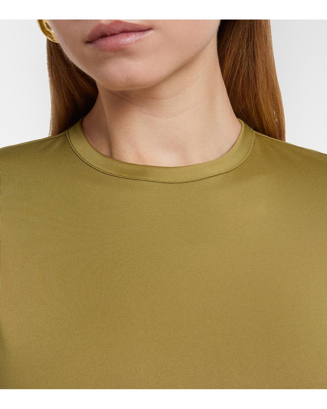 Victoria Beckham Green Gathered Jersey T-Shirt Dress