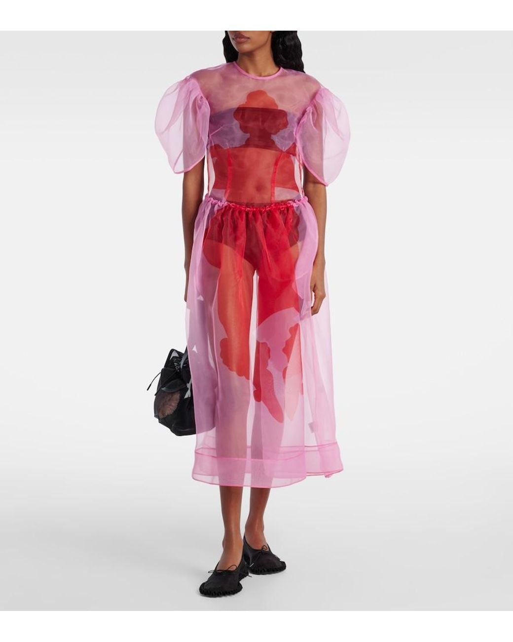 Simone Rocha Pink Printed Organza Midi Dress