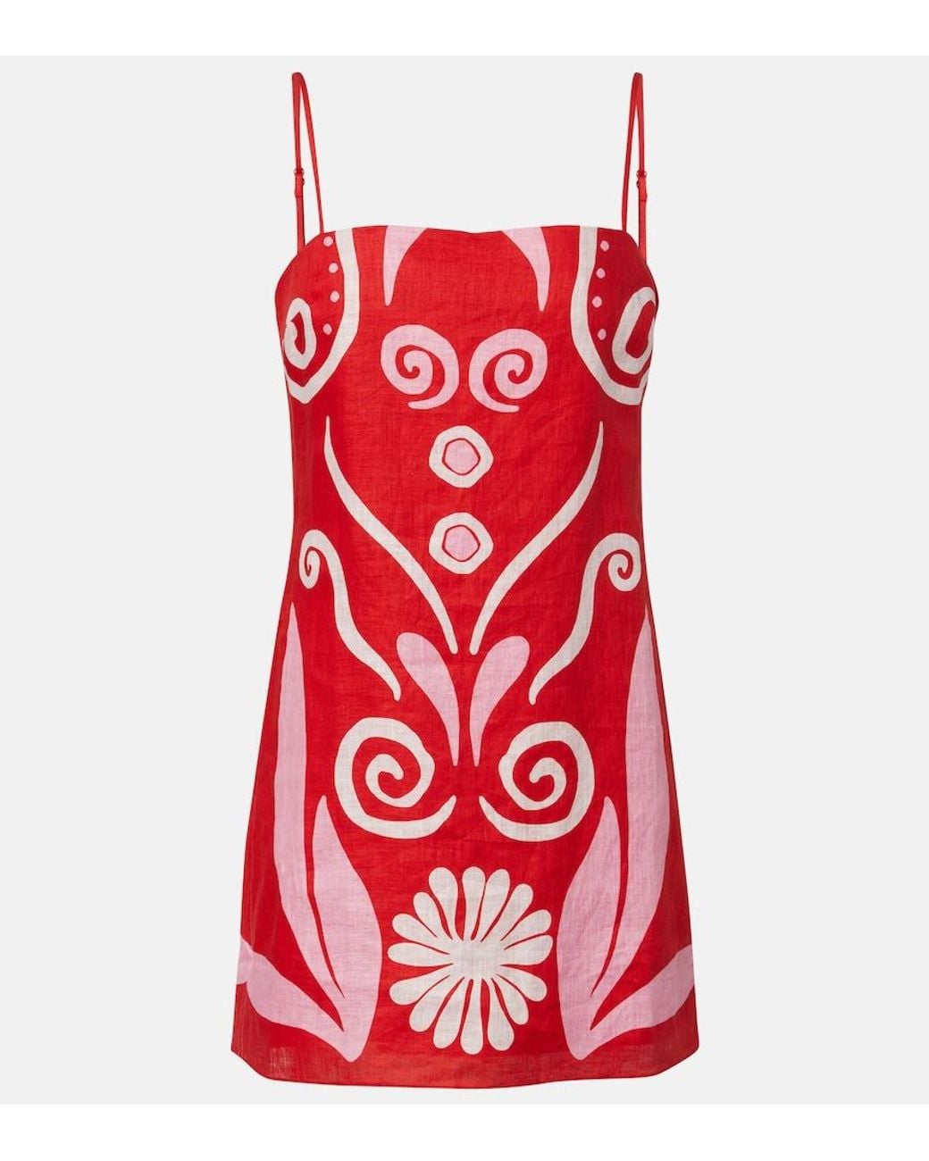 Cala De La Cruz Red Ancona Printed Linen Minidress