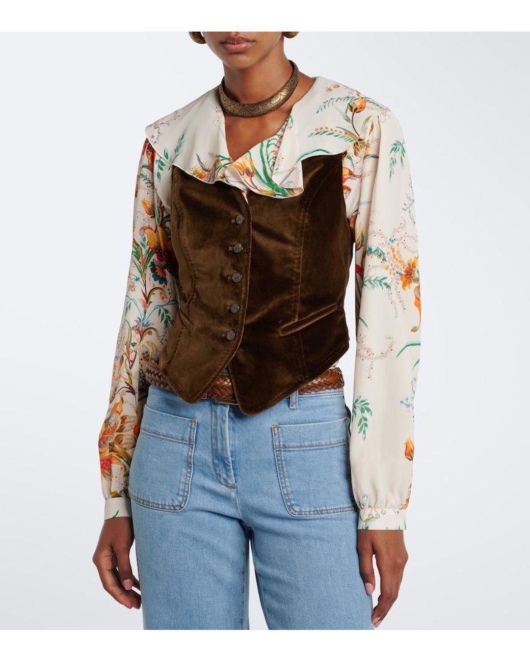 Etro Brown Cotton Velvet Vest