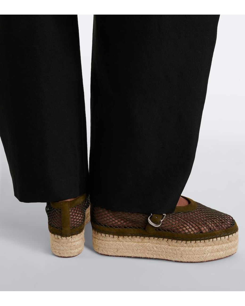 Alaïa Brown Suede-Trimmed Fishnet Platform Espadrilles