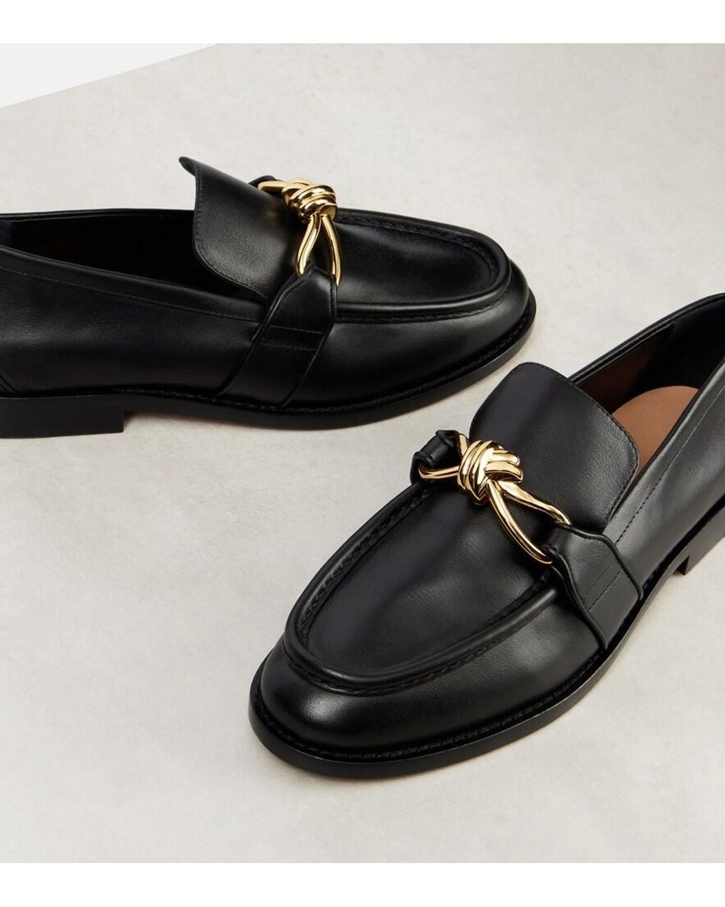 Bottega Veneta Black Astaire Knot Leather Loafers