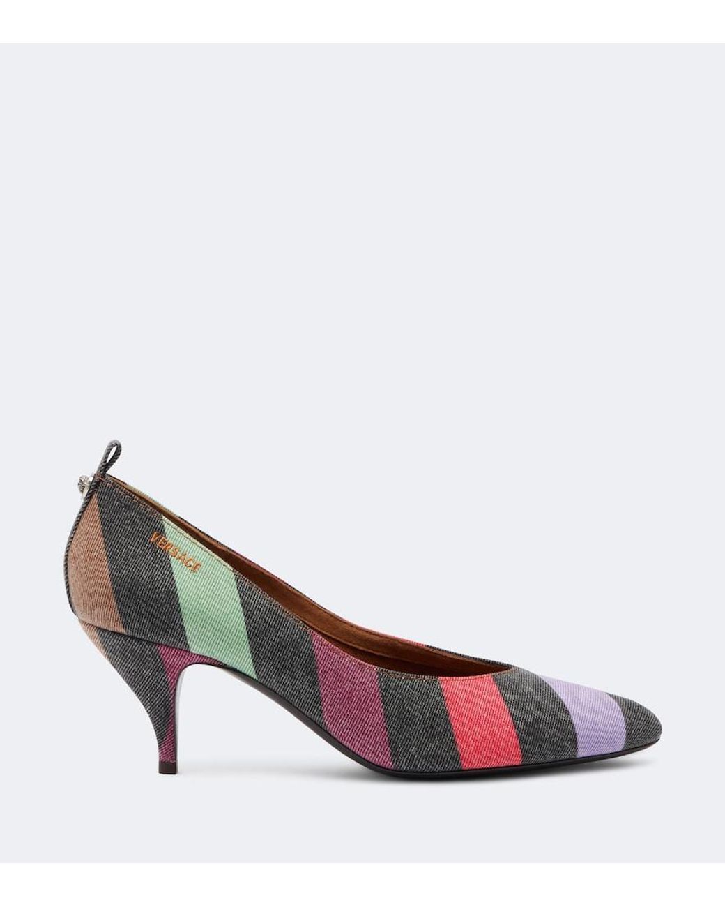 Versace Multicolor Tina Striped Denim Pumps