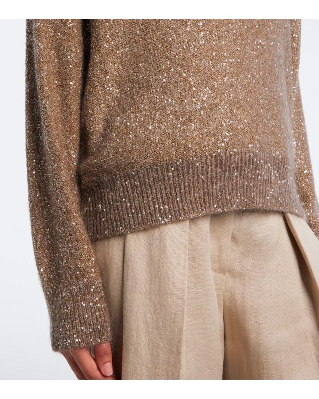 Brunello Cucinelli Brown Sequined Sweater