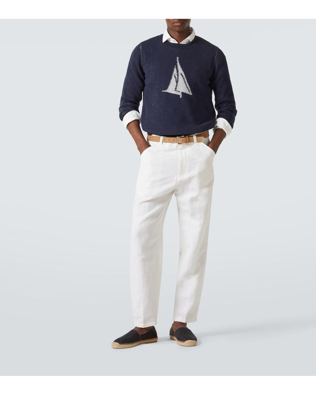 Jersey De Algodon De Intarsia Brunello Cucinelli de hombre de color Blue