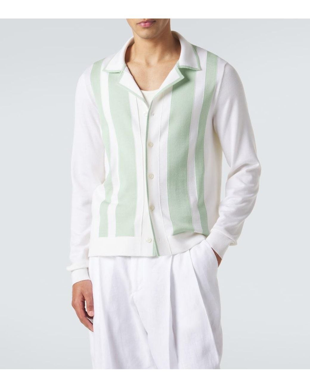 Dolce & Gabbana Green Striped Wool And Silk Shirt for men