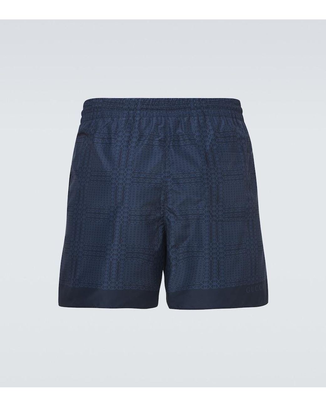 Gucci Blue Interlocking G Poplin Swim Trunks for men