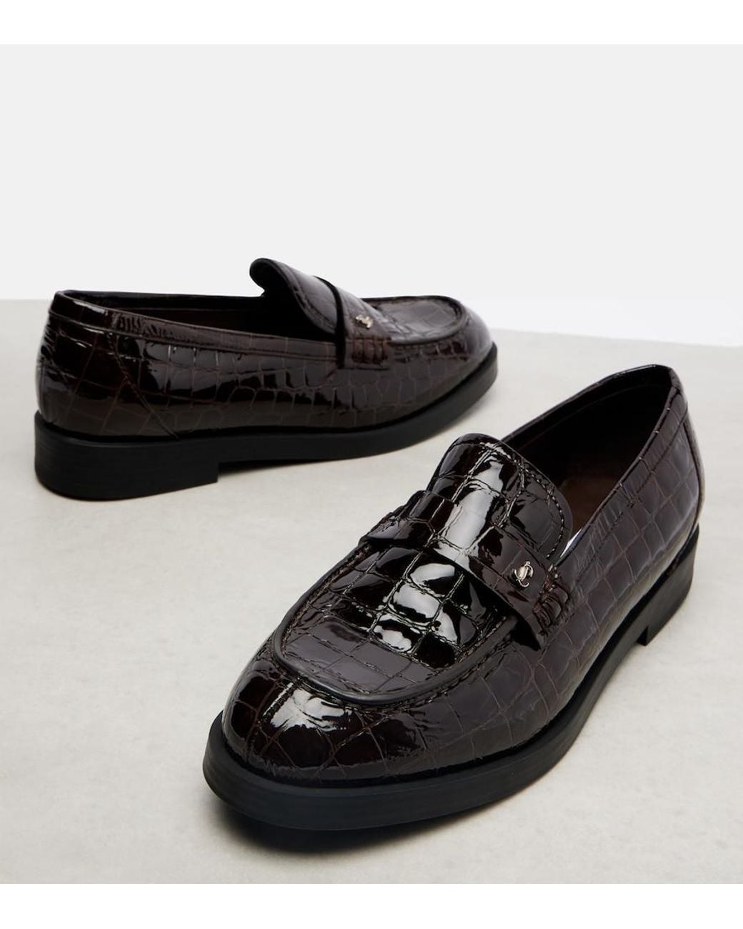 Jimmy Choo Black Ivy Croc-Effect Patent Leather Loafers