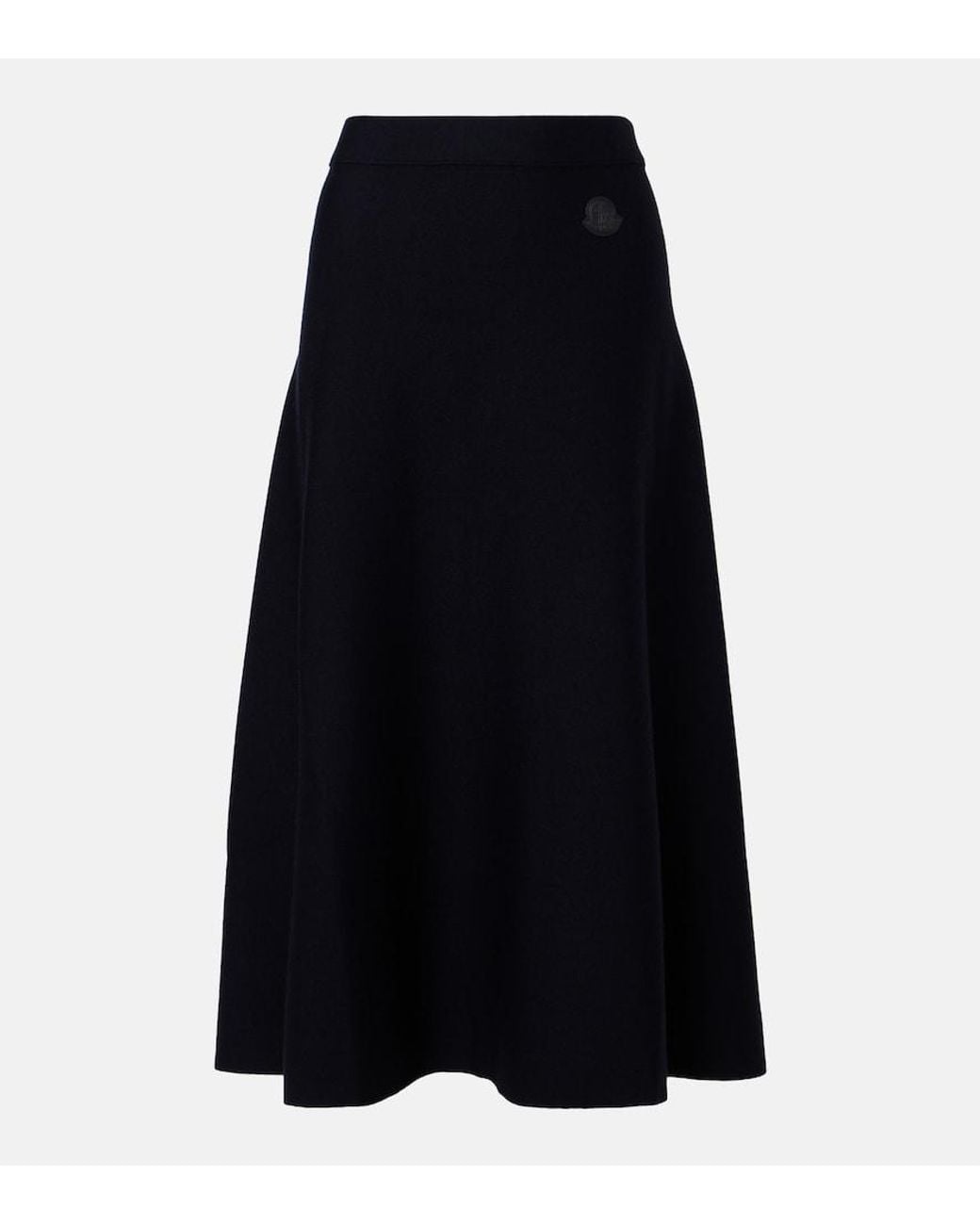 Moncler Black Wool-Blend Midi Skirt