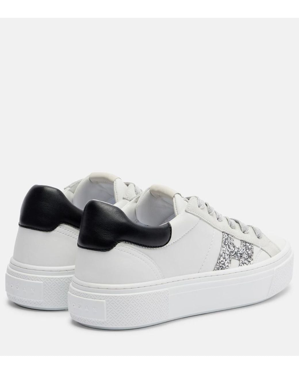Hogan White H705 Allacciato H Glitter Leather Platform Sneakers
