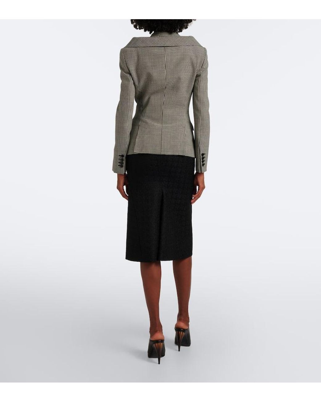 McQueen Black Wool And Mohair Tweed Midi Skirt