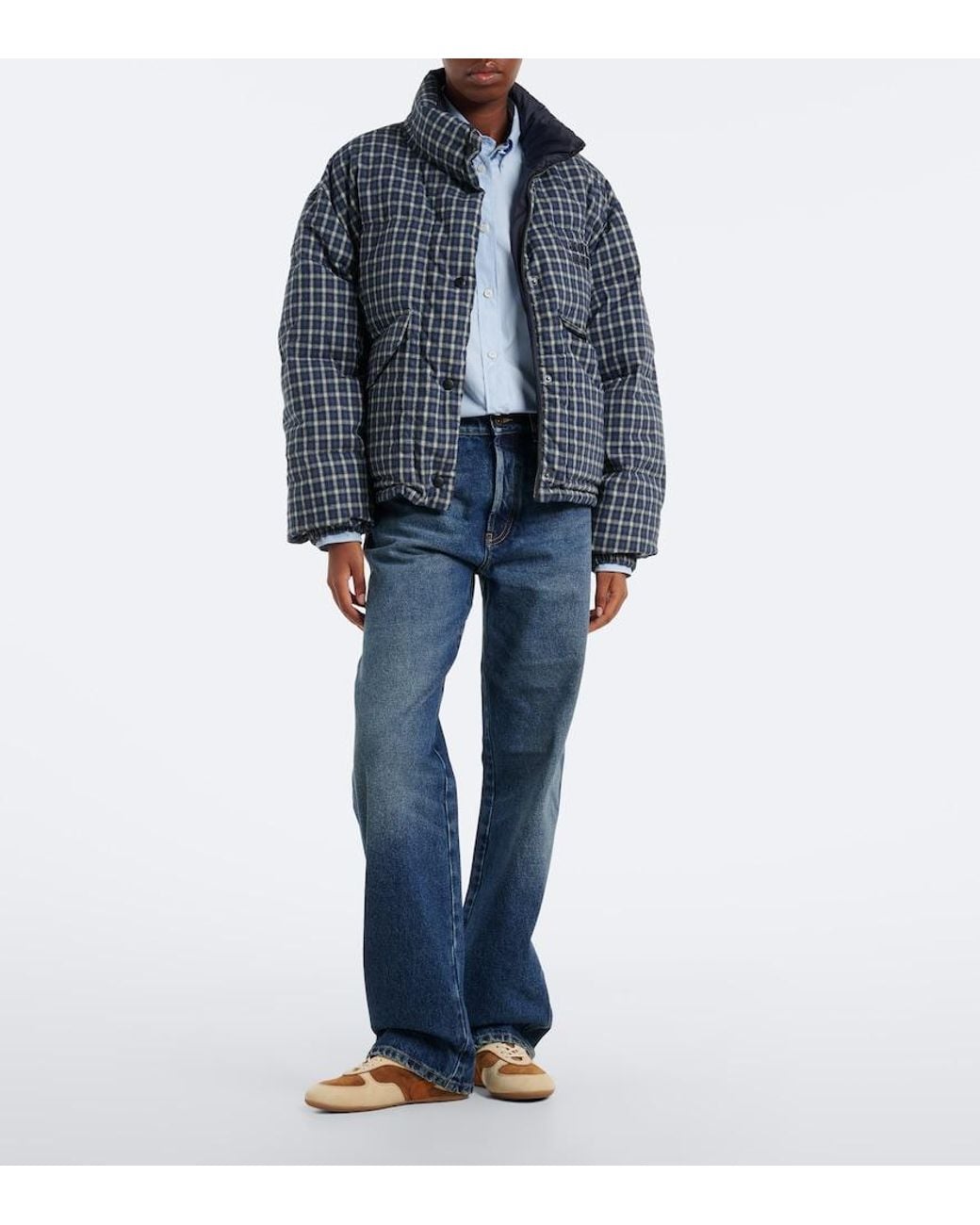 Miu Miu Blue Reversible Cotton Flannel Down Jacket