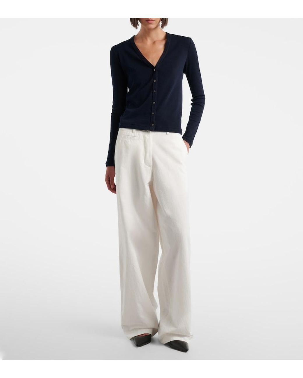 The Row White Fadry Cotton Gabardine Wide-Leg Pants