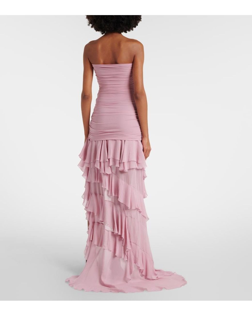 Blumarine Pink Asymmetric Ruffled Georgette Gown
