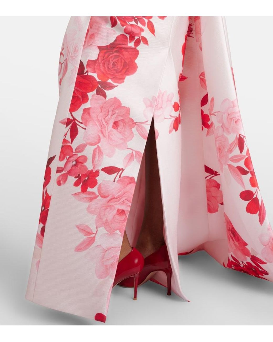 Monique Lhuillier Pink Floral Draped Satin Gown