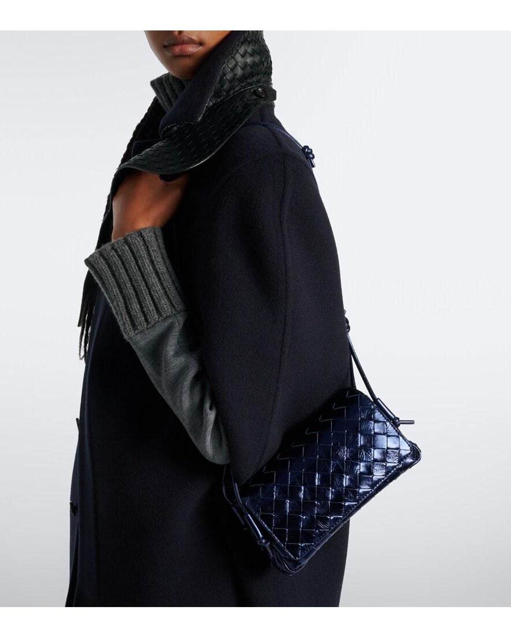 Bottega Veneta Blue Notturno Intrecciato Leather Crossbody Bag