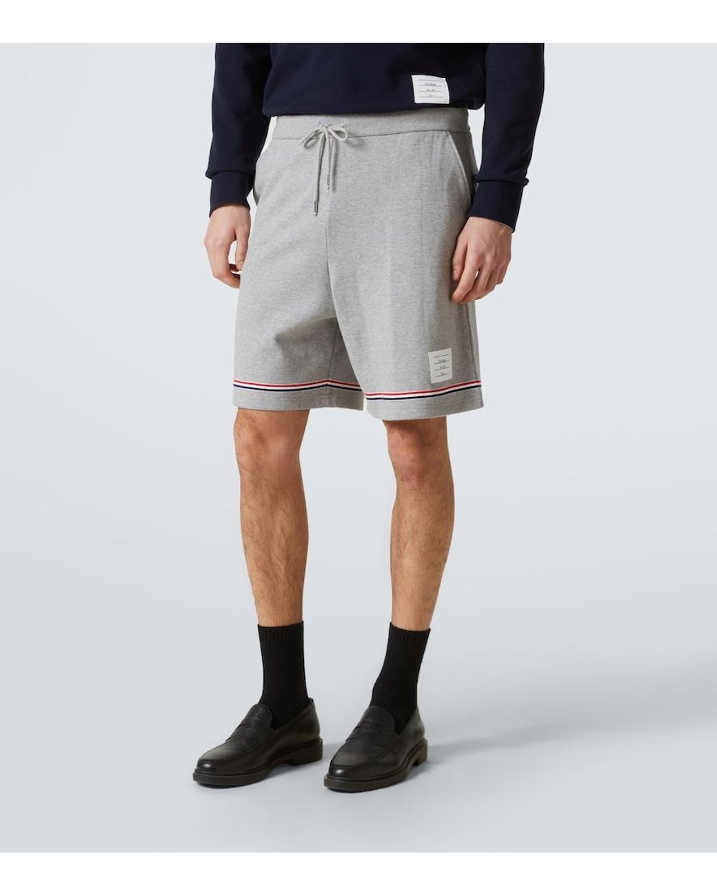 Thom Browne Gray Striped Mid-Rise Cotton Shorts for men