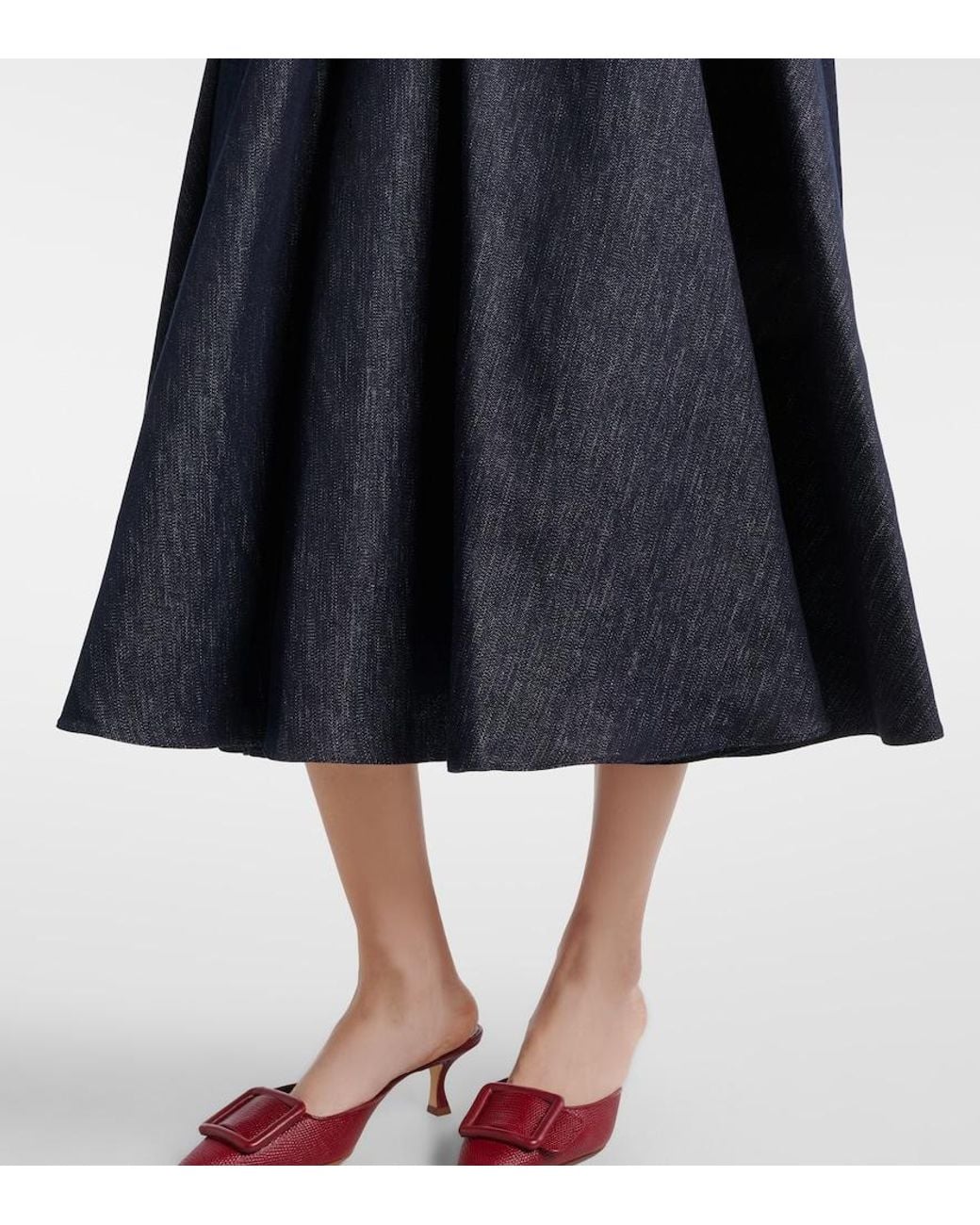 Max Mara Blue Pleated Denim Midi Skirt