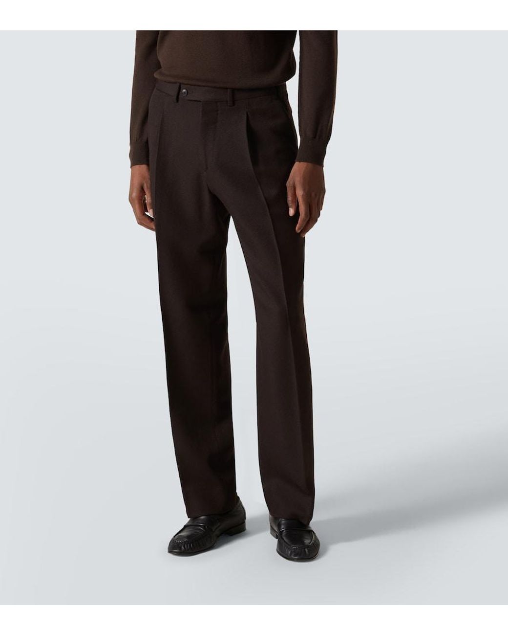 Saman Amel Black Amo Wool Twill Straight-Leg Pants for men
