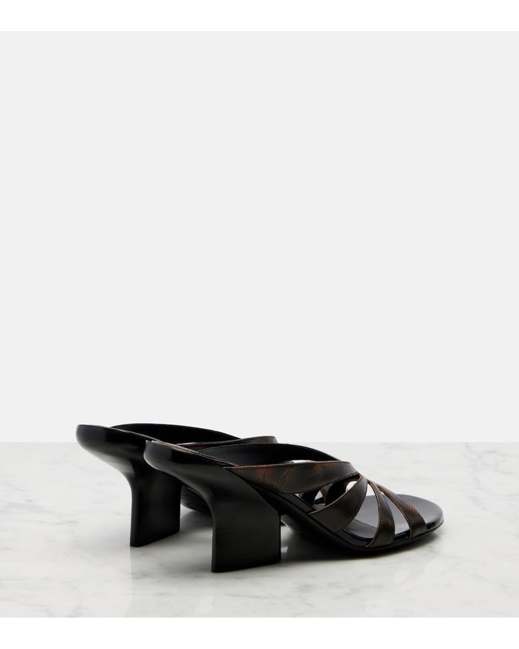 Dries Van Noten Black Distressed Leather Mules