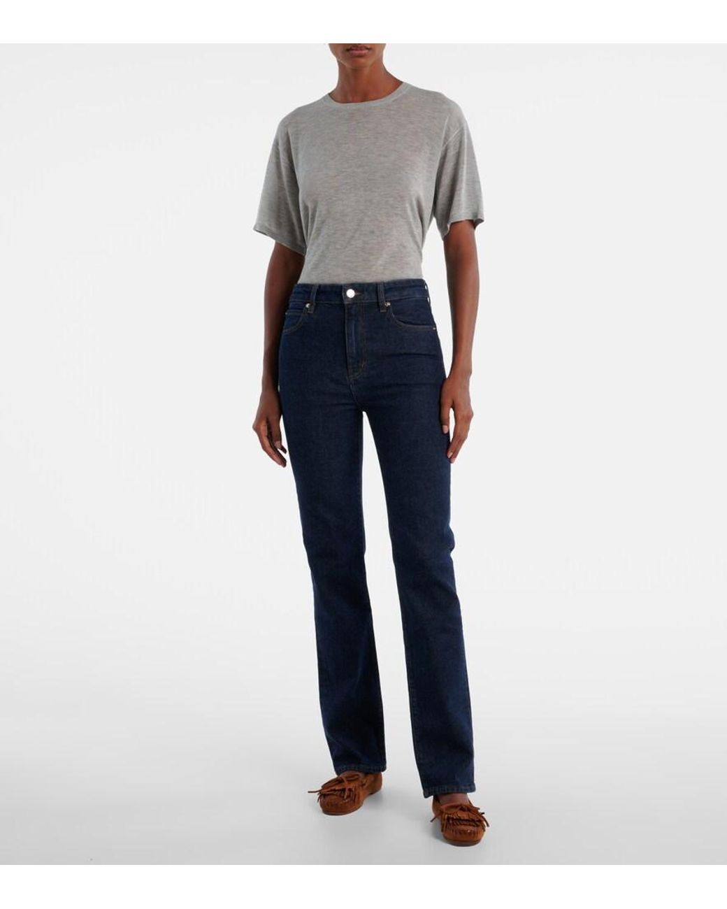 FRAME Blue Ruler Mid-Rise Straight Jeans