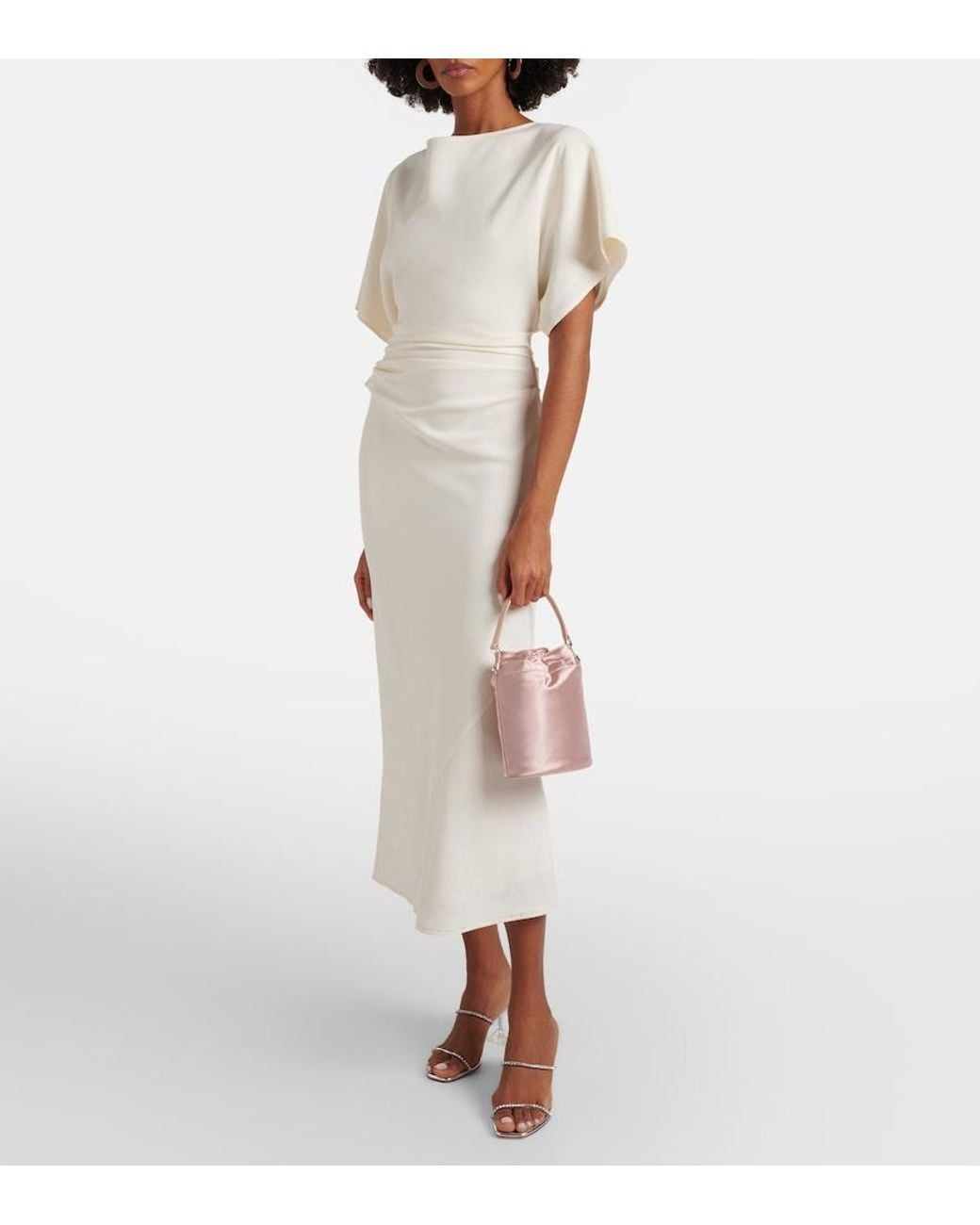 Staud Pink Lila Leather-Trimmed Satin Bucket Bag