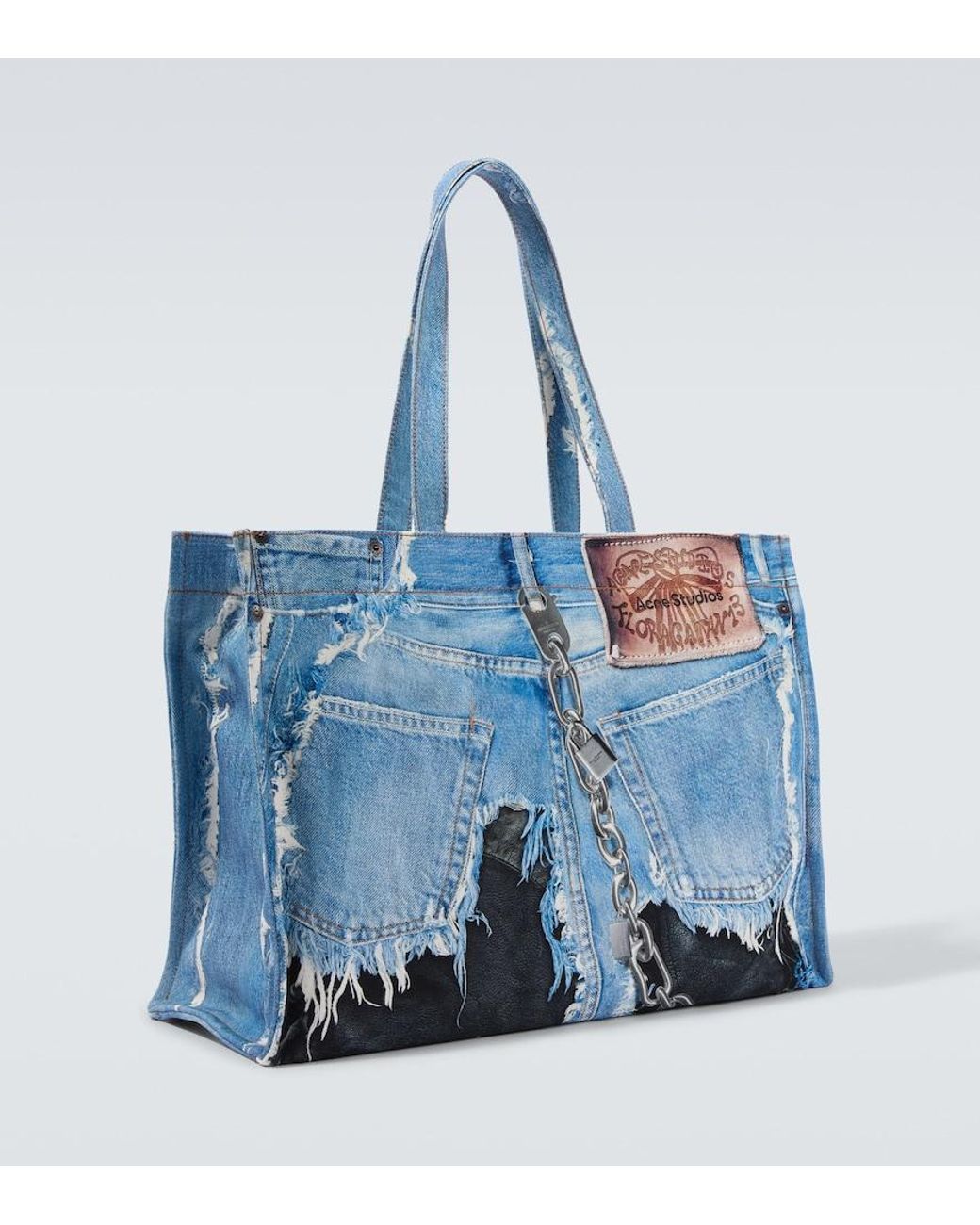 Acne Blue Trompe-L'Oil Printed Canvas Tote Bag for men