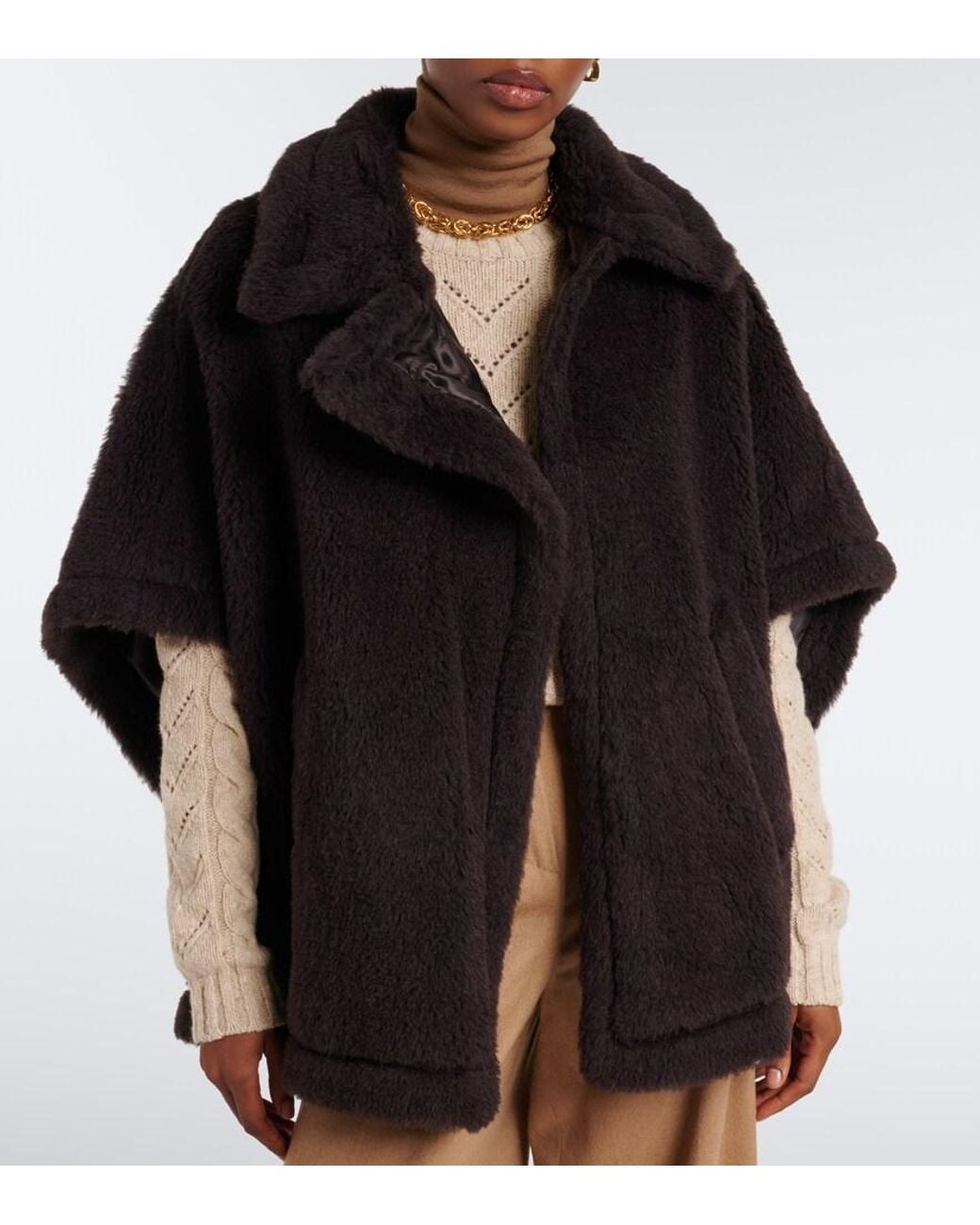 Max Mara Black Alpaca, Wool, And Silk Cape
