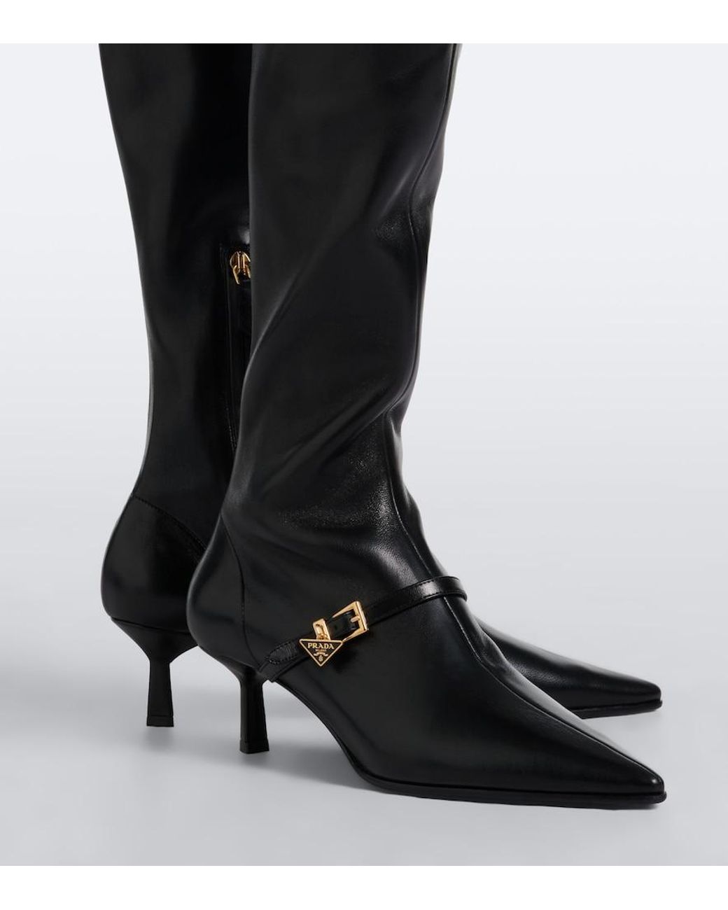 Prada Black Leather Knee-High Boots