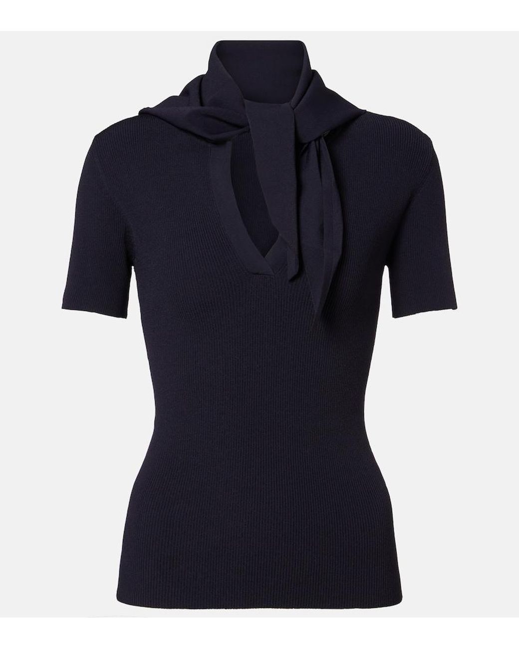 Max Mara Blue Scarf-Detail Knitted Top
