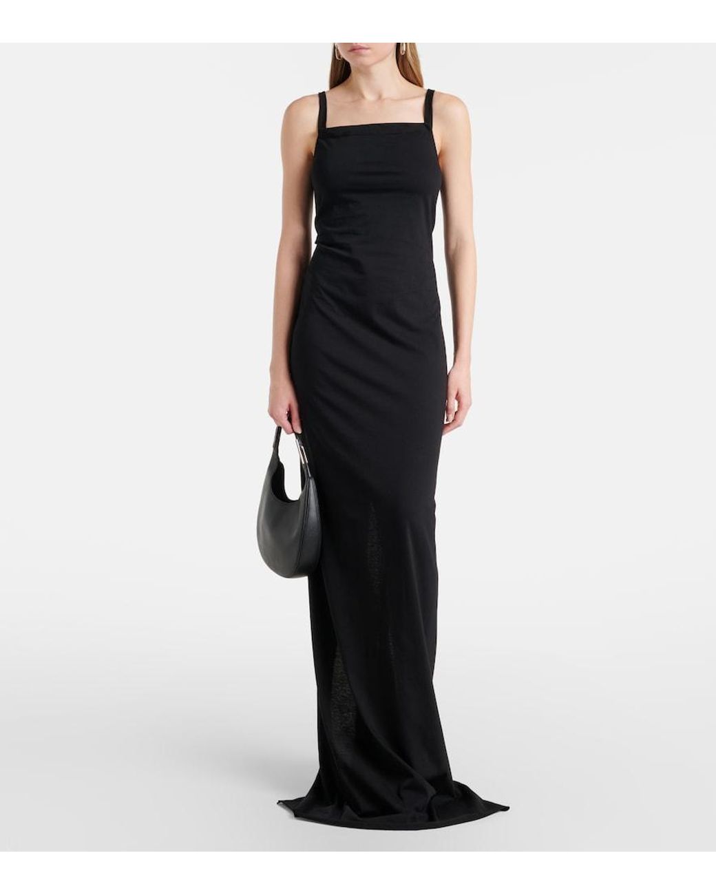 Rick Owens Black Temple Layered Cotton Jersey Maxi Dress