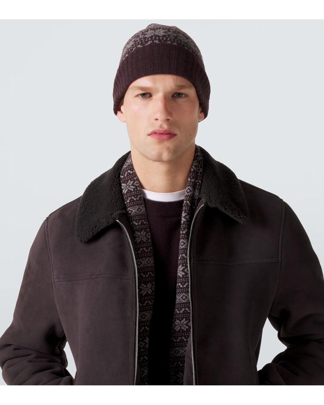 Eleventy Brown Fair Isle Intarsia Cashmere Beanie for men